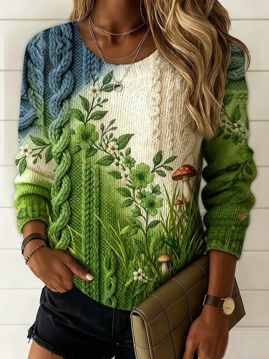 Жените реколта цветен изкуство печат случайни комфорт пуловер