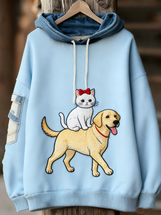 Унисекс животински изкуство печат случайни реколта качулка