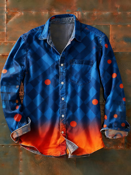 Мъжки ретро абстрактно изкуство печат случайни с дълги ръкави риза