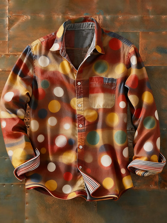 Мъжки ретро абстрактно изкуство печат случайни с дълги ръкави риза