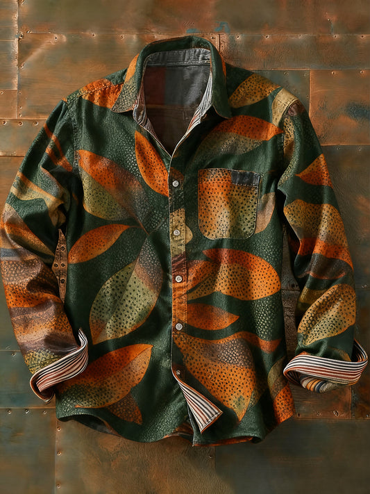 Мъжки ретро абстрактно изкуство печат случайни с дълги ръкави риза