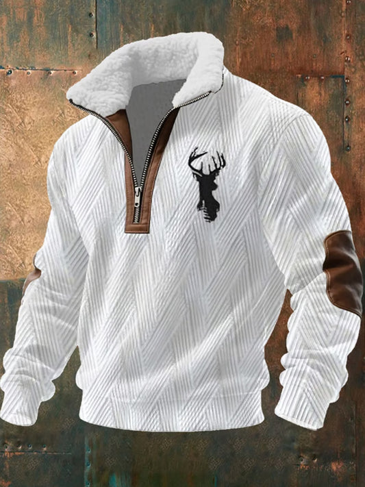 Мъжки ретро западна изкуство печат случайни цип козина яка суитчър