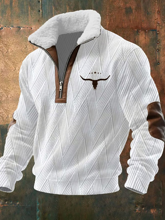 Мъжки ретро западна изкуство печат случайни цип козина яка суитчър