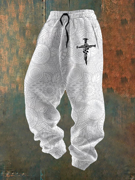 Мъжки ретро вяра печат хлабав ежедневни панталони