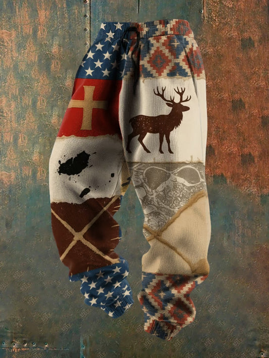 Мъжки ретро вяра печат хлабав ежедневни панталони