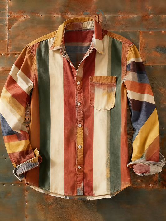 Мъжки ретро абстрактно изкуство печат случайни с дълги ръкави риза