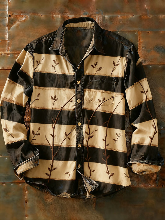 Мъжки ретро абстрактно изкуство печат случайни с дълги ръкави риза