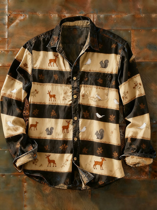 Мъжки ретро абстрактно изкуство печат случайни с дълги ръкави риза