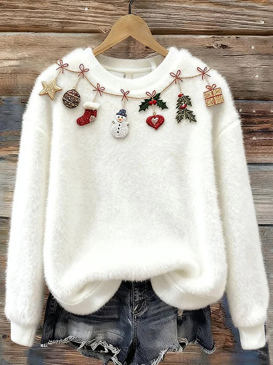 Жените реколта коледа изкуство печат уютен фланел суитчър