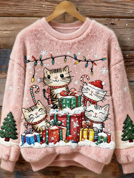 Жените реколта коледа изкуство печат уютен фланел суитчър