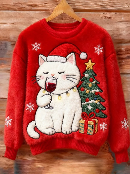 Жените реколта коледа изкуство печат уютен фланел суитчър