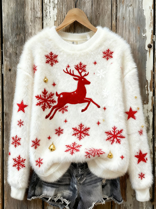 Жените реколта коледа изкуство печат уютен фланел суитчър