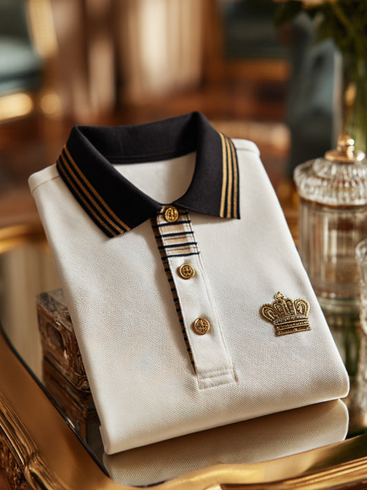 Ретро royal crest пачуърк бизнес с къс ръкав поло риза