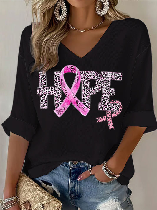 Жените розов леопард печат v-neck с дълги ръкави риза