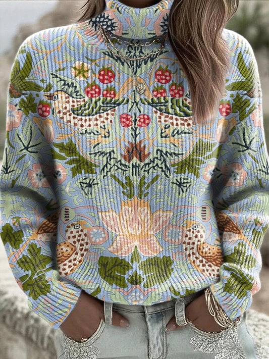 Жените реколта етнически симетрична флорални high-neck пуловер