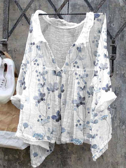 Дамски случайни v-neck цветни изкуство печат удобна риза рокля