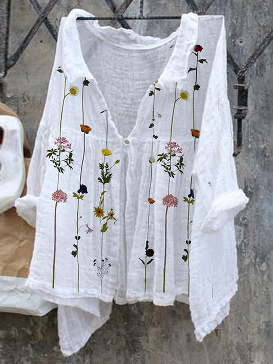 Дамски случайни v-neck цветни изкуство печат удобна риза рокля