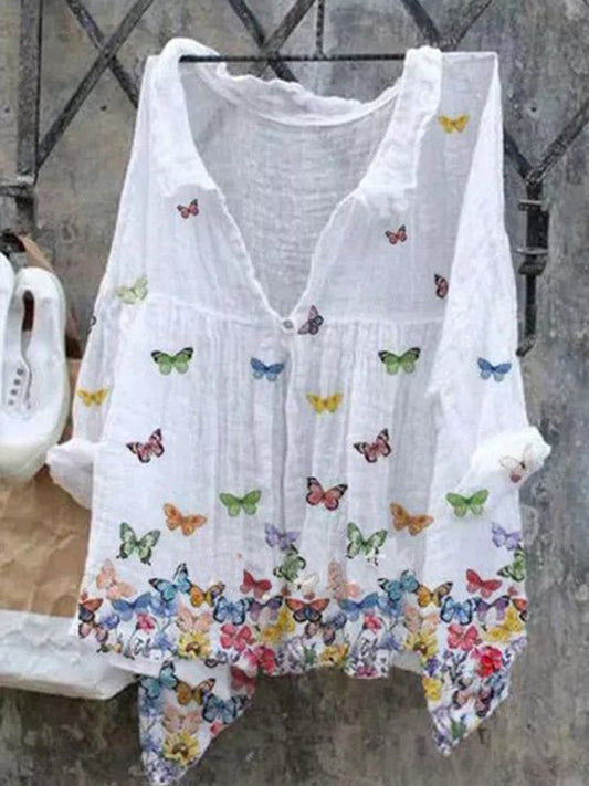 Дамски случайни v-neck пеперуда изкуство печат удобна риза рокля