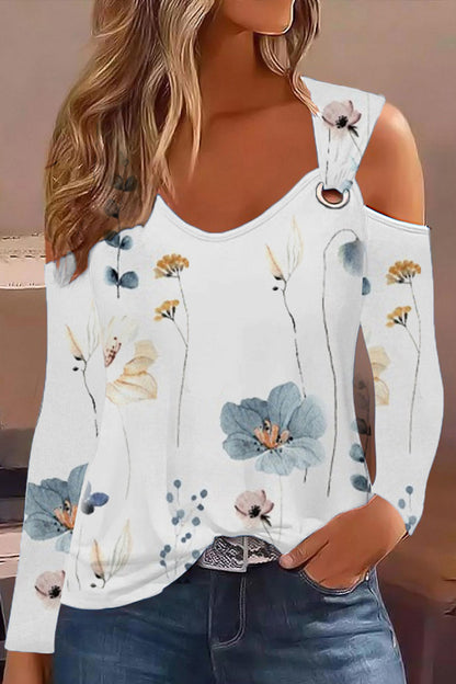 Жените секси от рамо метален бутон с дълги ръкави тениска