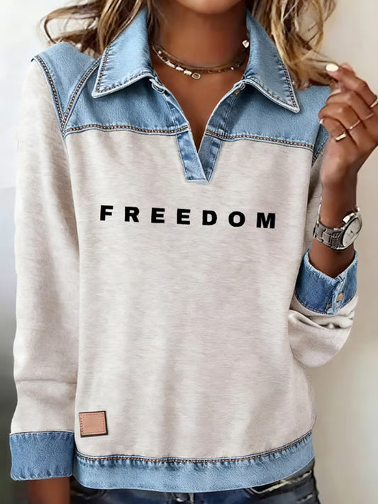 Жените "freedom isn't free" американски флаг печат случайни с дълги ръкави top