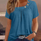 Жените случайни кръг врата плътен цвят елемент бутон къс ръкав топ тениска