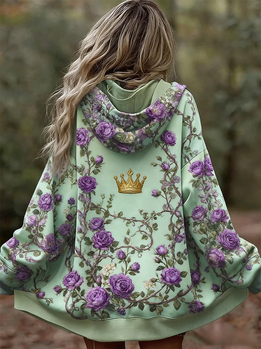 Жените реколта флорални пачуърк изкуство печат удобни случайни качулка