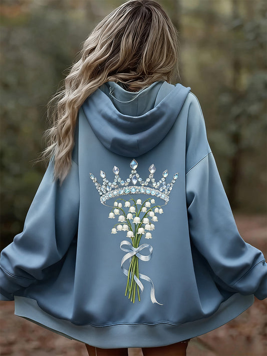 Жените реколта флорални пачуърк изкуство печат удобни случайни качулка