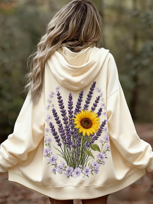 Жените реколта флорални пачуърк изкуство печат удобни случайни качулка