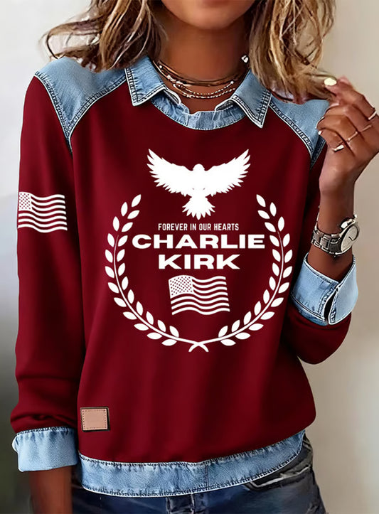 Жените "freedom isn't free" американски флаг печат случайни с дълги ръкави top