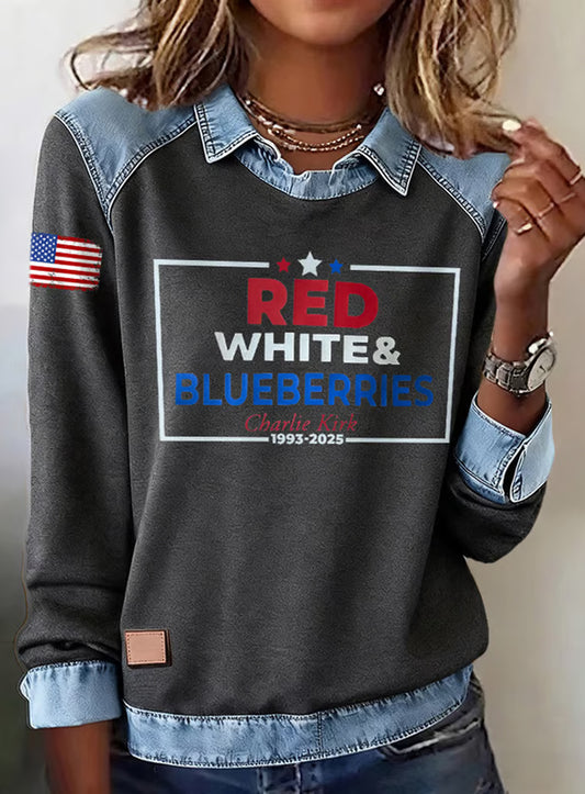 Жените "freedom isn't free" американски флаг печат случайни с дълги ръкави top