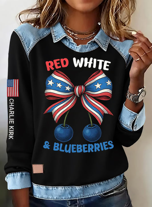 Жените "freedom isn't free" американски флаг печат случайни с дълги ръкави top