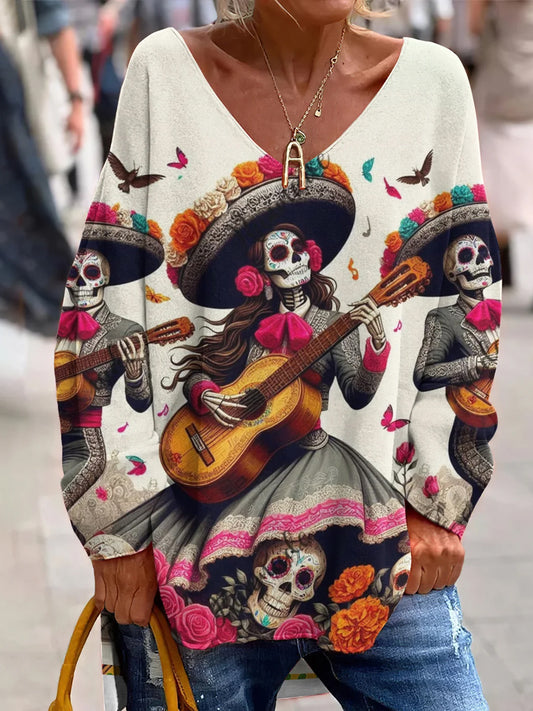 Реколта мексикански ден на мъртвите изкуство печат случайни v-врата отгоре