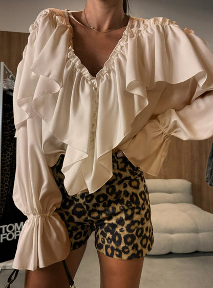 Жените плътен цвят моден дизайн с дълъг ръкав риза