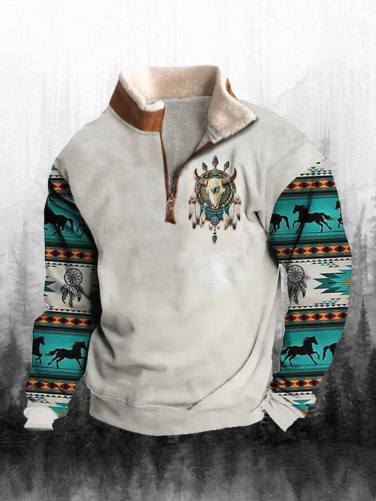 Мъжки ретро western печат случайни zip top