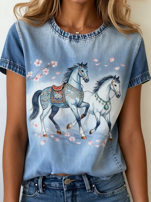 Жените реколта изкуство животно печат удобни тениска