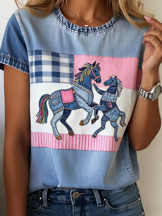 Жените реколта изкуство животно печат удобни тениска