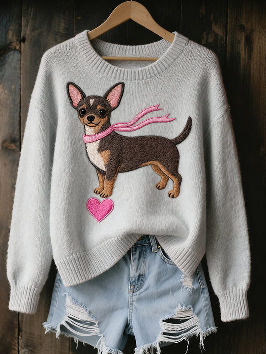 Жените реколта изкуство животински печат уютен плетен пуловер