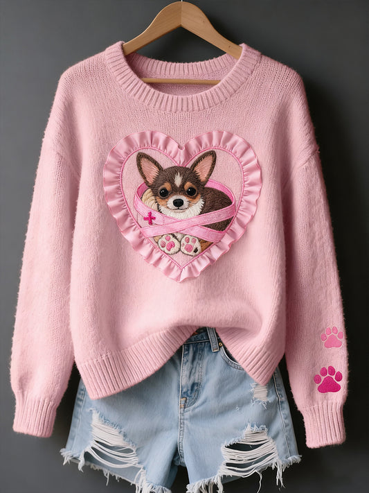 Жените реколта изкуство животински печат уютен плетен пуловер