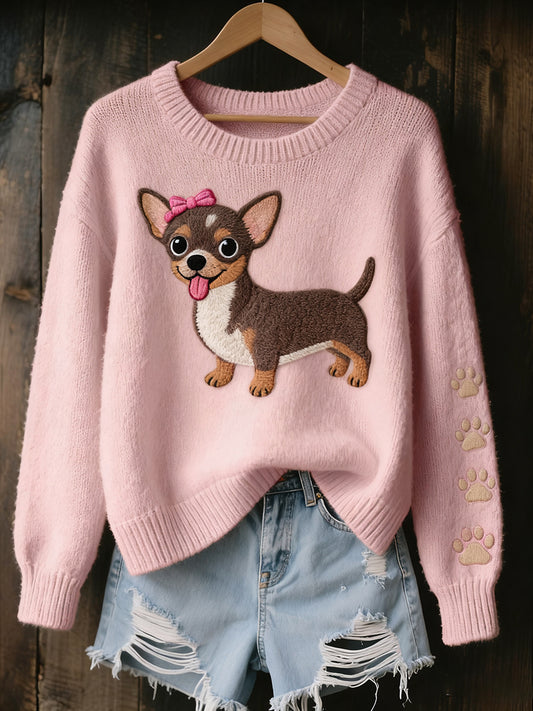 Жените реколта изкуство животински печат уютен плетен пуловер