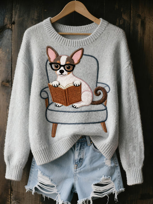 Жените реколта изкуство животински печат уютен плетен пуловер