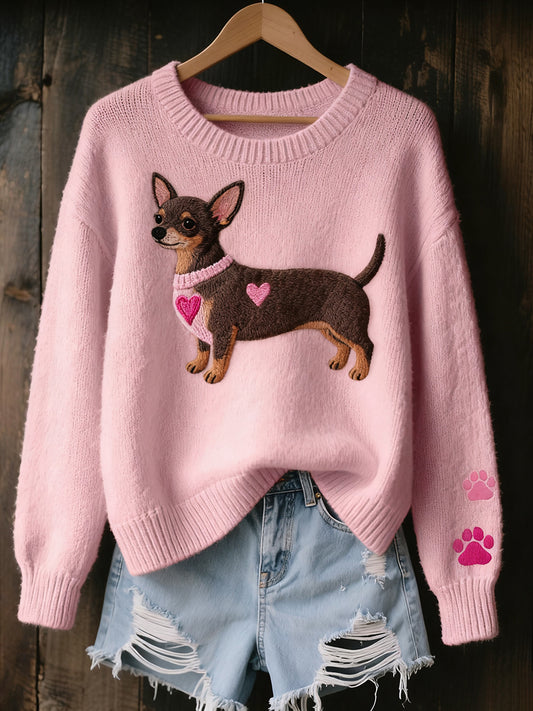 Жените реколта изкуство животински печат уютен плетен пуловер