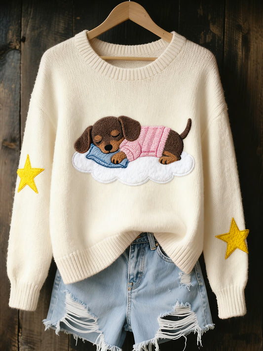 Жените реколта изкуство животински печат уютен плетен пуловер