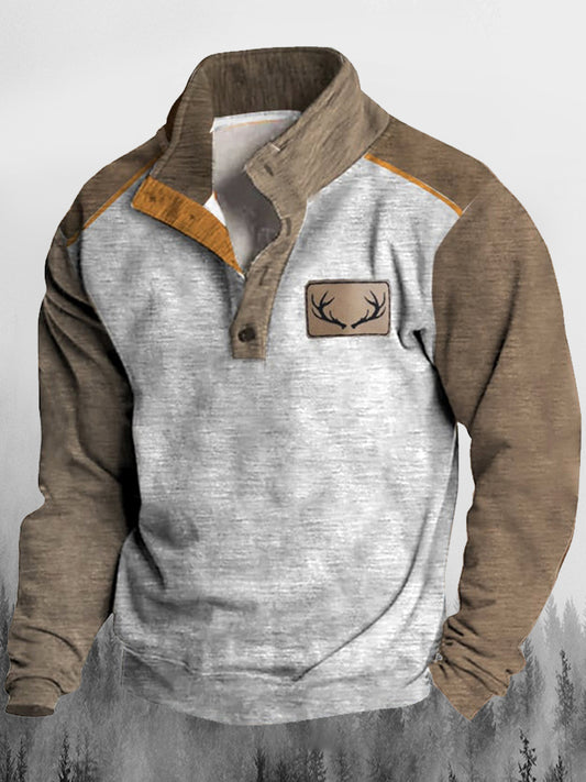Мъжки western antler знак печат стойка яка бутон флъш открито суитчър