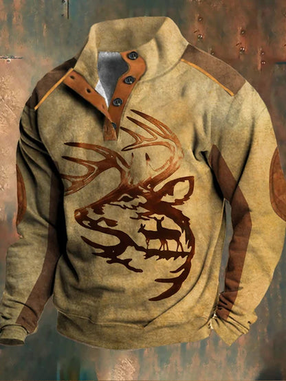 Мъжки западен елен модел пачуърк печат стойка яка цип флъш открито суитчър