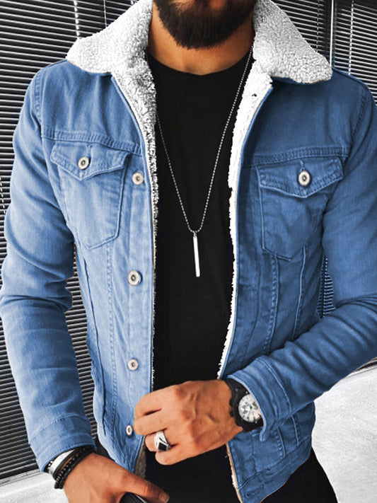 Мъжки изкуствена вълна удебелена деним яке