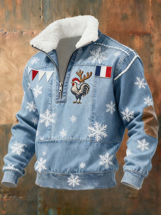 Мъжки реколта френски флаг ricard случайни цип-нагоре козина яка суитчър