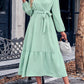 Жените ретро плътен цвят v-neck дантела талия midi рокля