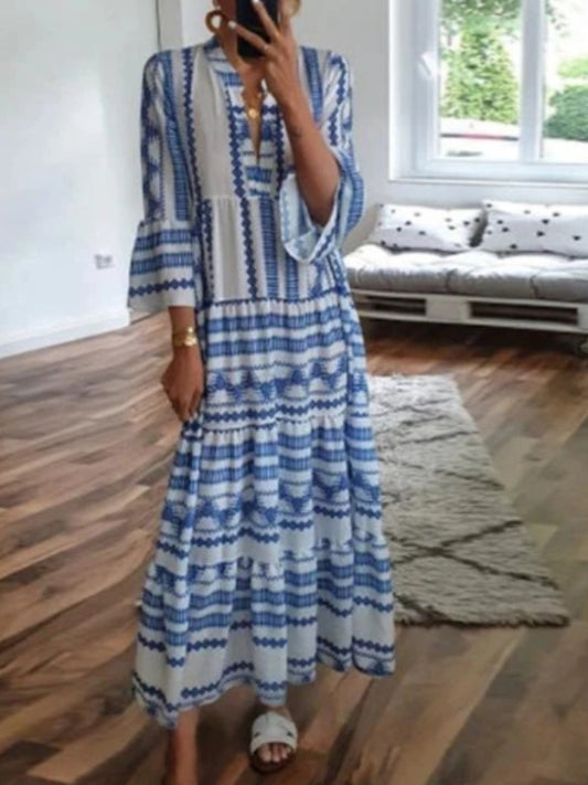 Жените ретро геометричен печат maxi пола boho стил пола