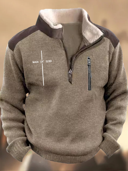 Мъжки ретро вяра печат henley стойка яка случайни цип спортен суитчър