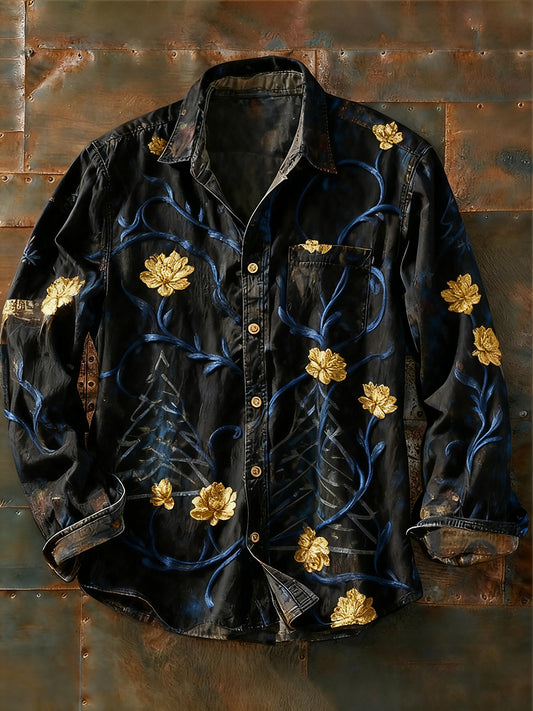 Мъжки ретро абстрактно изкуство печат случайни с дълги ръкави риза